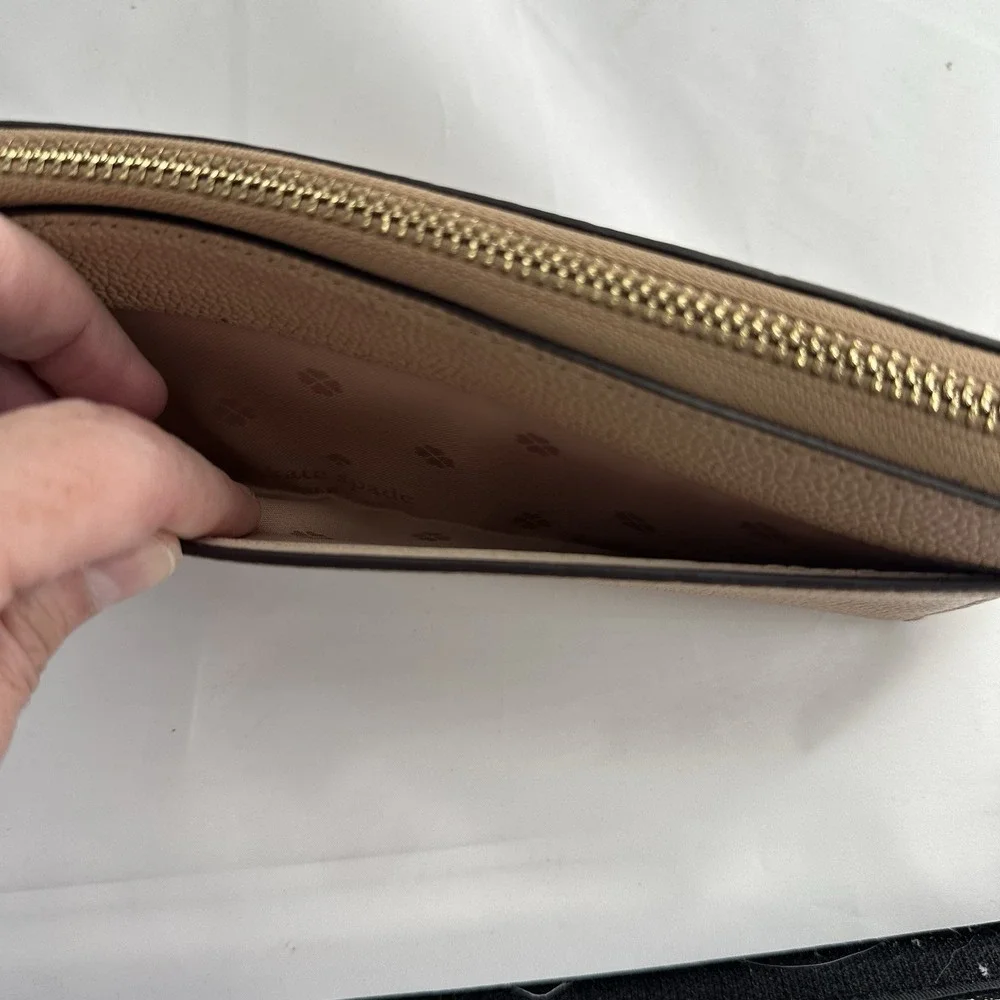 Kate Spade Nude Pebbled Leather Zip Around Wallet Gold Hardware